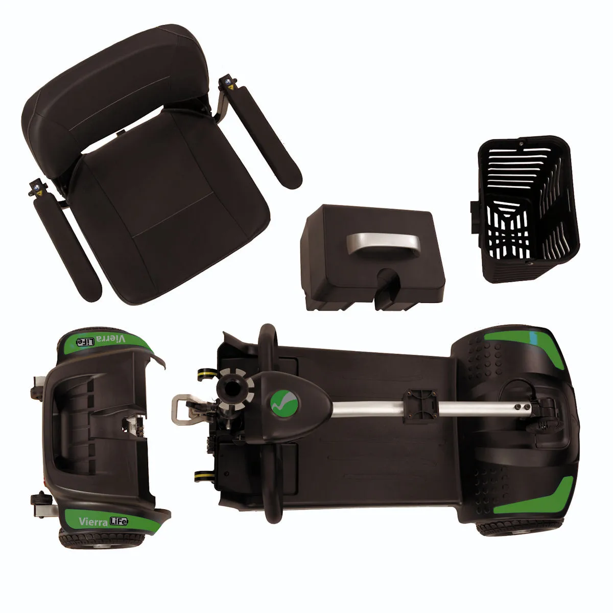 Vierra Life Mobility Scooter in Green Dismantled View.jpg